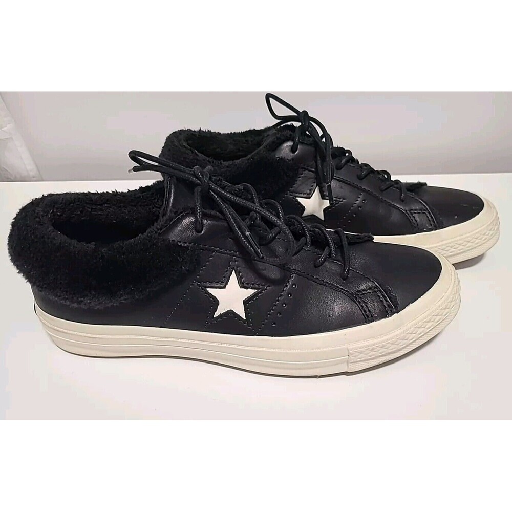 Converse Unisex Sneakers One Star Black Leather Fur Fleece Ox Jack Purcell M7 W9